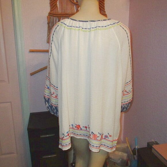 John Mark Tunic Top Size XL Embroidered Textured Peasant Artsy Boho Hippie EUC - Picture 10 of 13